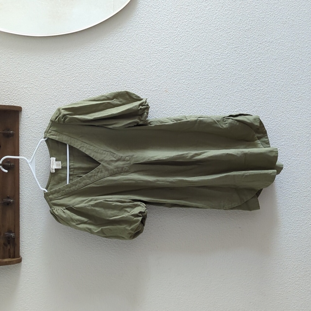 Sage Green Puff Sleeve Linen Dress XS
